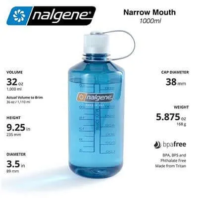 Nalgene 32oz BPA Free Narrow Mouth Water Bottle (1,000ml)