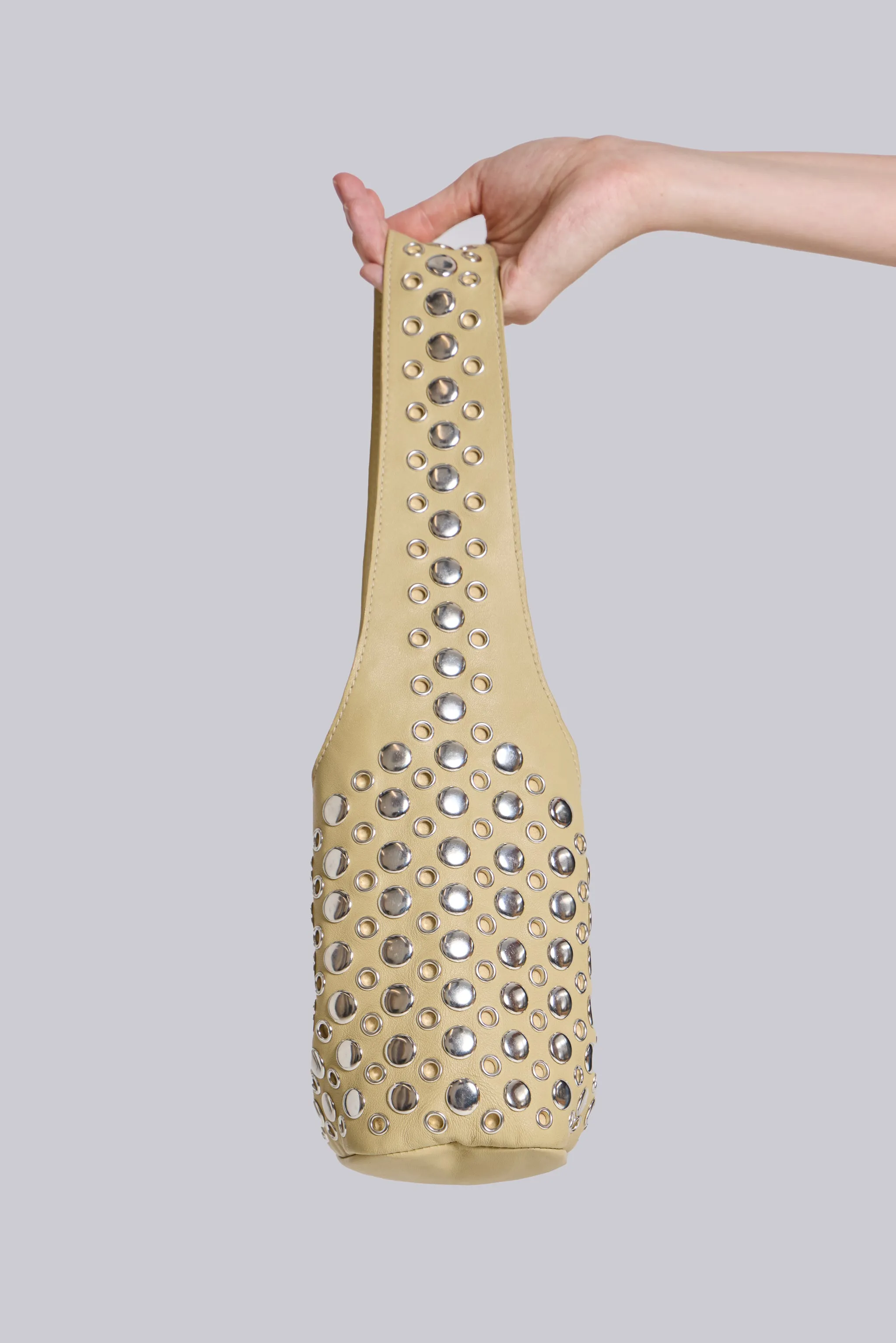 Osmium Studded Leather Bag in Beige