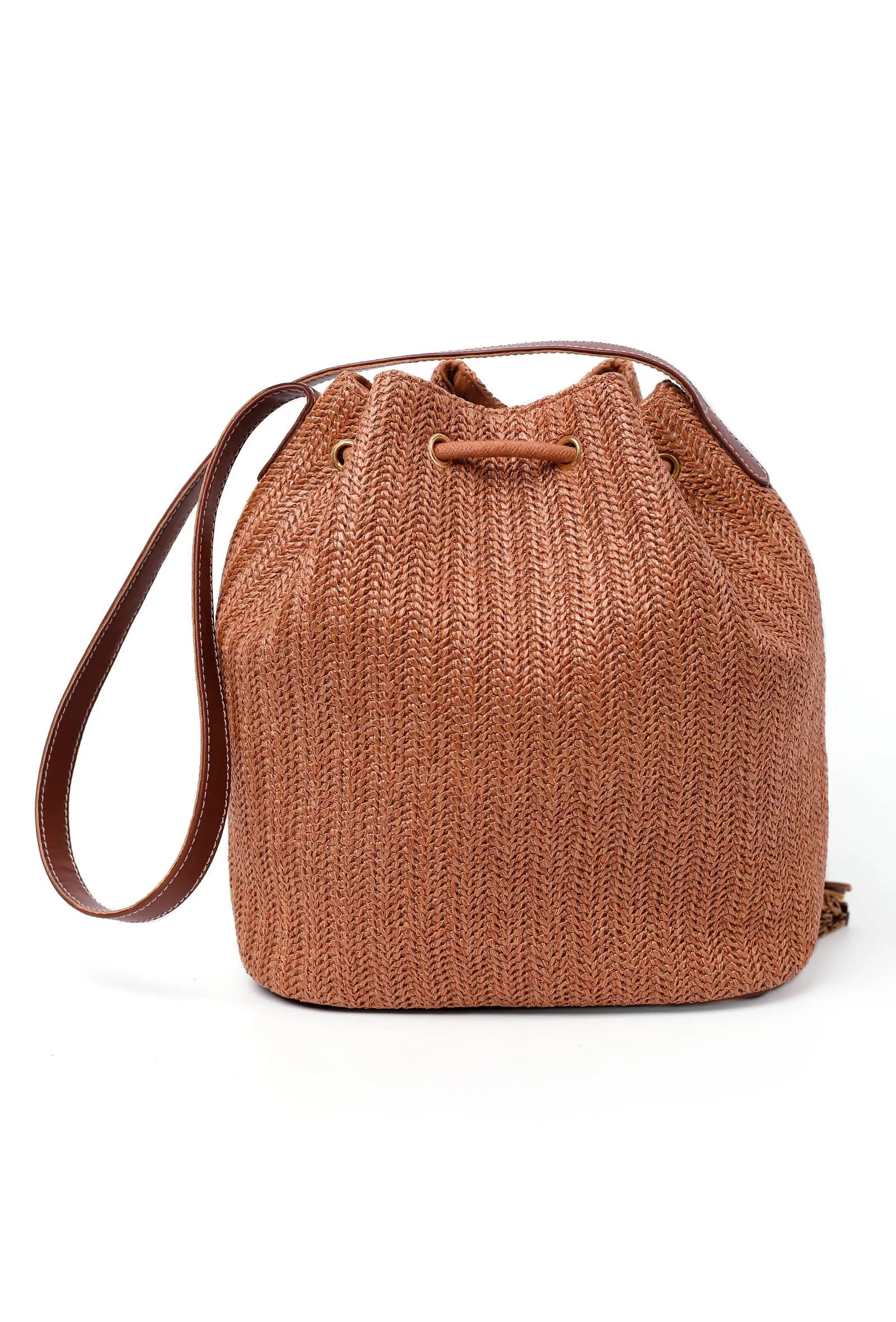 Pecan Brown Raffia Weave Potli Bag