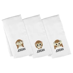 Personalized Emoji Burp Cloth - 3 Pack See Speak Hear No Evil