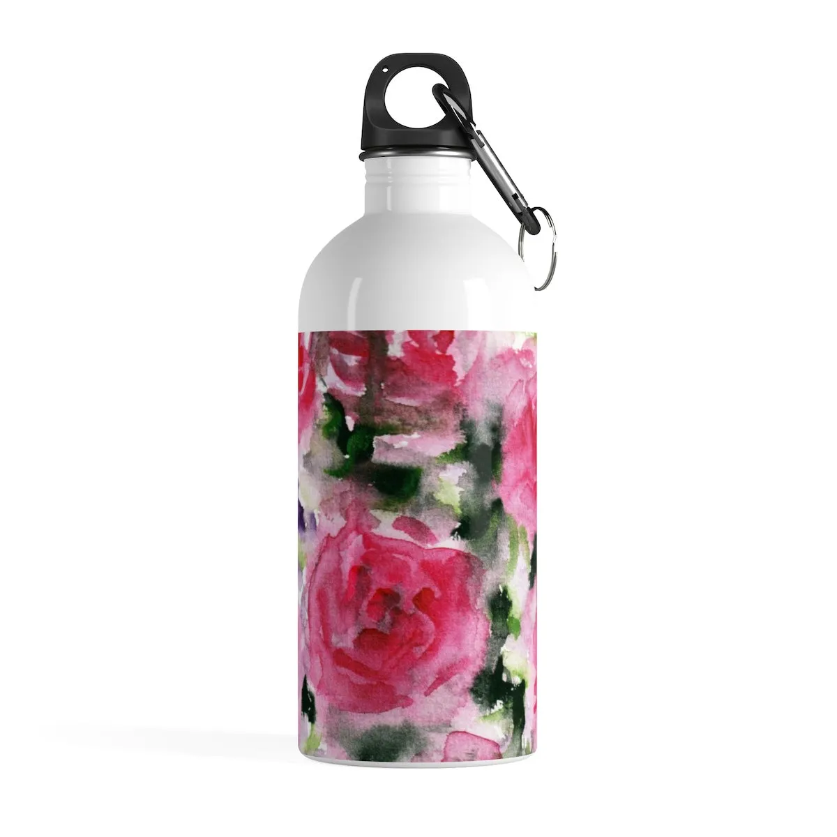 Pink Abstract Rose Water Bottle, Floral Print Stainless Steel 14 oz Full Size Bottle - Printed in USA