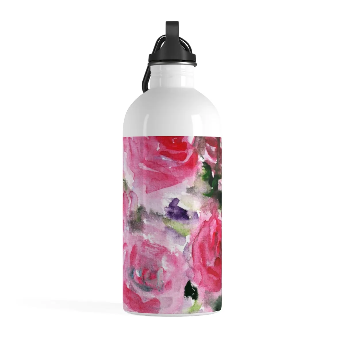 Pink Abstract Rose Water Bottle, Floral Print Stainless Steel 14 oz Full Size Bottle - Printed in USA