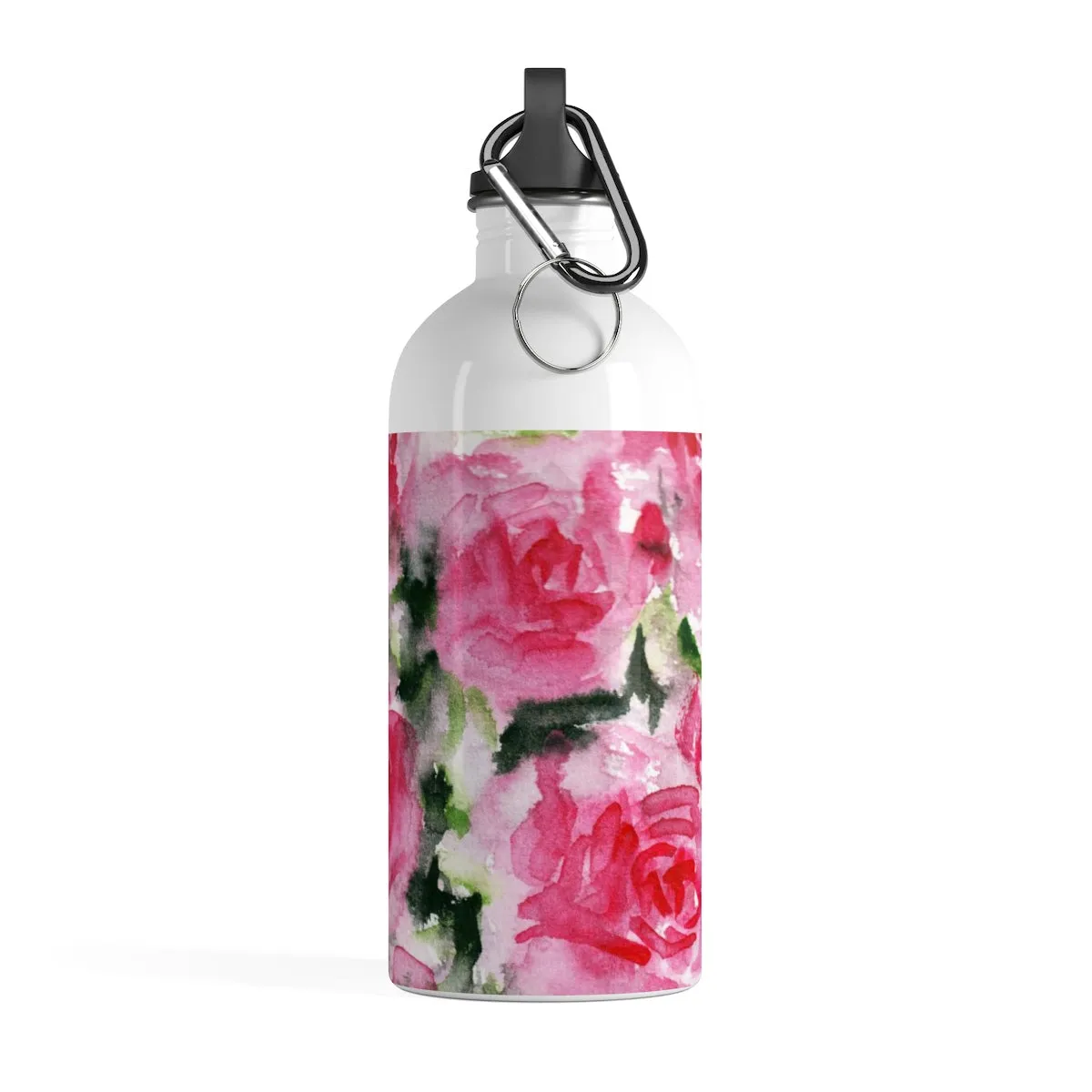 Pink Abstract Rose Water Bottle, Floral Print Stainless Steel 14 oz Full Size Bottle - Printed in USA