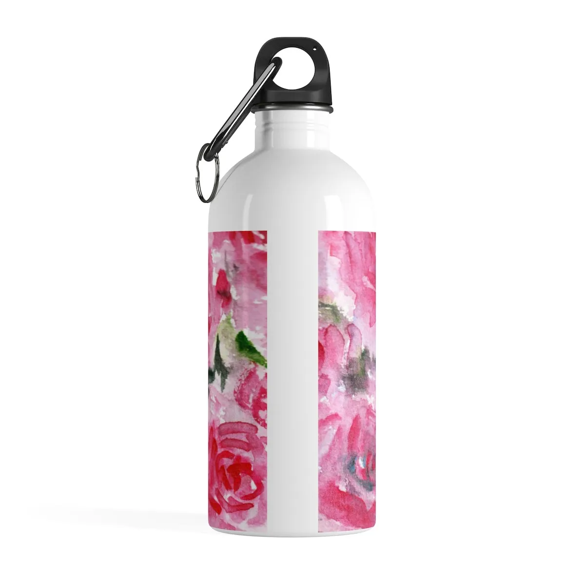 Pink Abstract Rose Water Bottle, Floral Print Stainless Steel 14 oz Full Size Bottle - Printed in USA