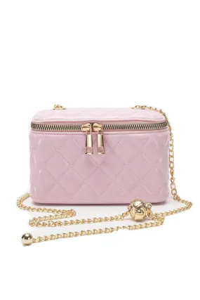 Pink Diamond Pattern Leather Bucket Bag