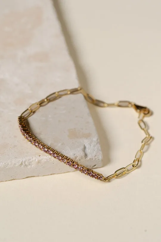 Pink Pave Paperclip Bracelet