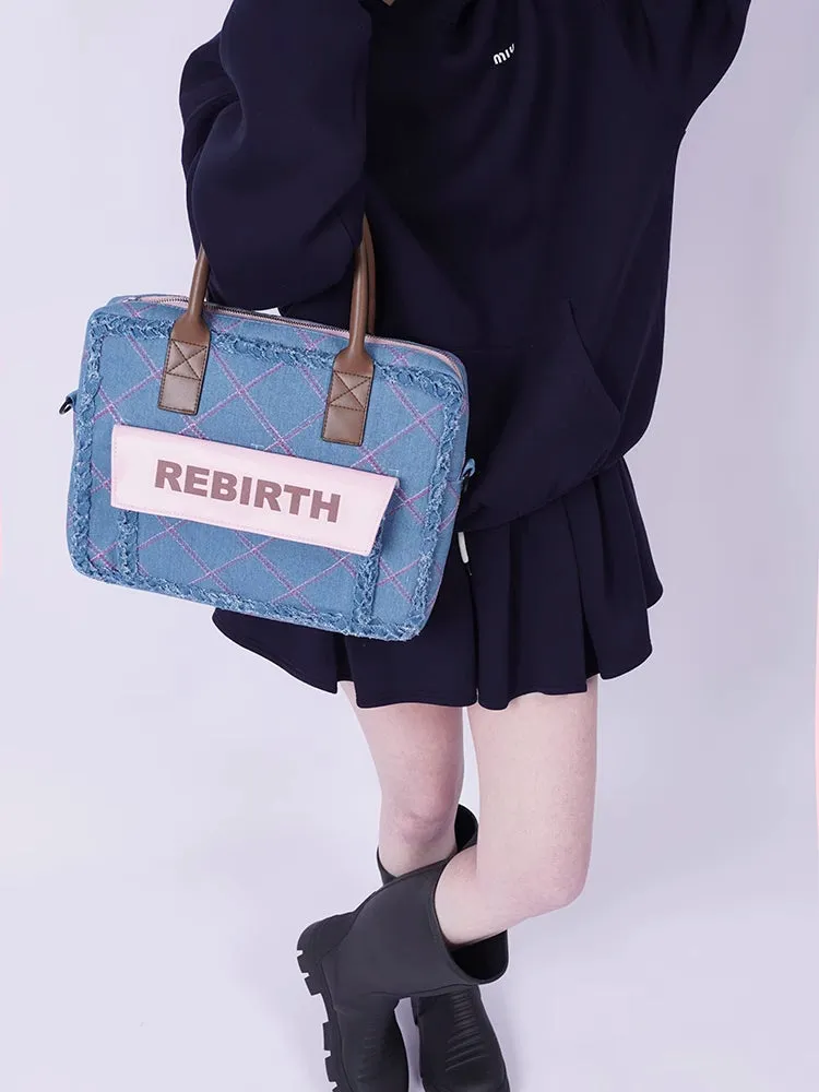 Plaid denim computer bag【s0000007318】