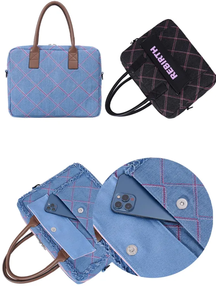 Plaid denim computer bag【s0000007318】