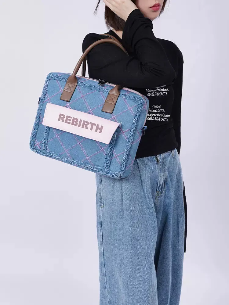 Plaid denim computer bag【s0000007318】