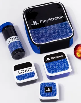 PlayStation Logo All-Over Print Boys Black Lunch Bag Bottle and 3 Snack Pot