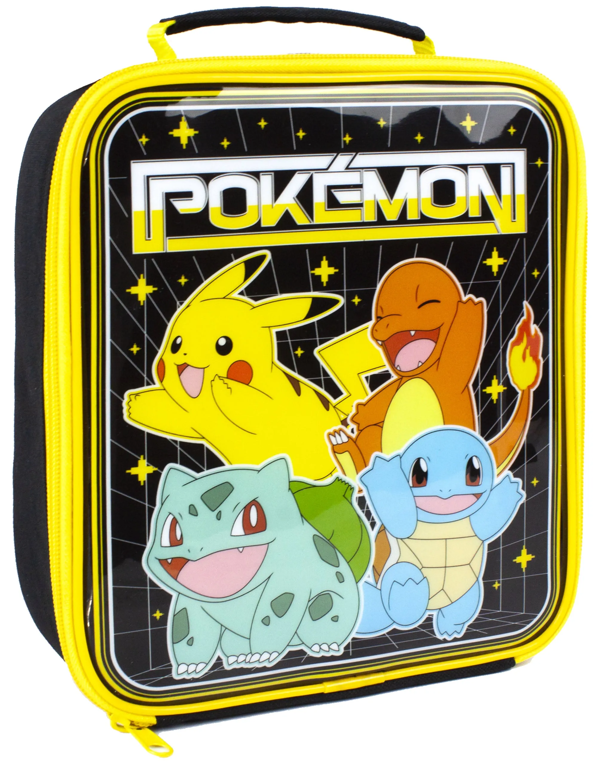 Pokemon Pikachu & Squirtle Boys Black Lunch Bag Bottle and 3 Snack Pot