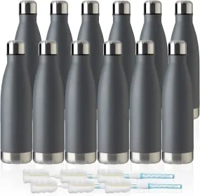 "Bundle of 12 - 17oz Vacuum Insulated Stainless Steel Sport Water Bottles - Leak-Proof, Double Wall Design for Temperature Control - Ideal for Hot and Cold Beverages - Sleek Cold Gray Color"