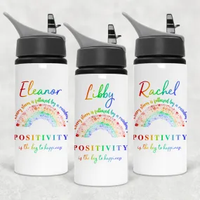 Rainbow After the Storm Positivity is the Key to Happiness Aluminium Straw Water Bottle 650ml