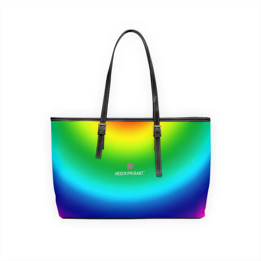 Rainbow Gay Pride Best Tote Bag, 17"x11"/ 16"x10" Designer PU Leather Shoulder Hand Bag