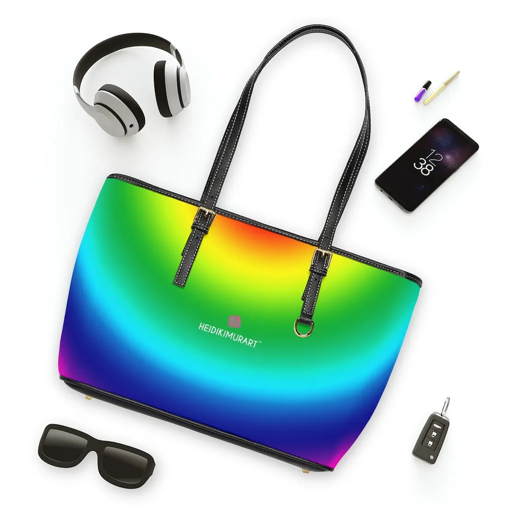 Rainbow Gay Pride Best Tote Bag, 17"x11"/ 16"x10" Designer PU Leather Shoulder Hand Bag