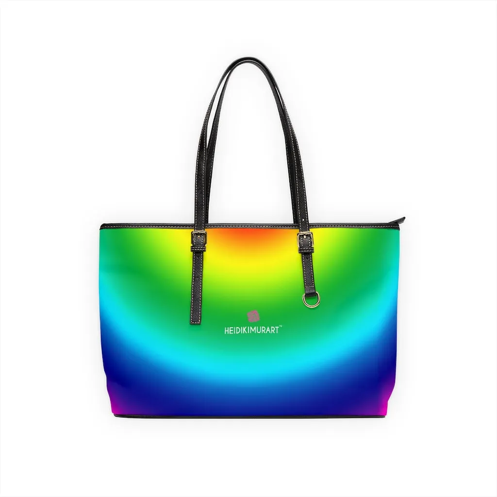 Rainbow Gay Pride Best Tote Bag, 17"x11"/ 16"x10" Designer PU Leather Shoulder Hand Bag