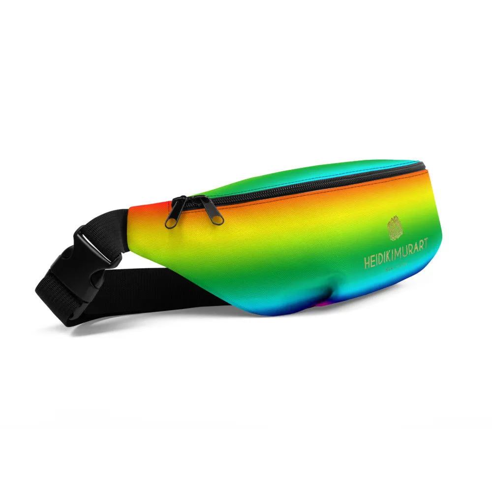 Rainbow Ombre Print Fanny Pack, Designer Fanny Pack Shoulder Belt Adjustable Bag- Made in USA/EU