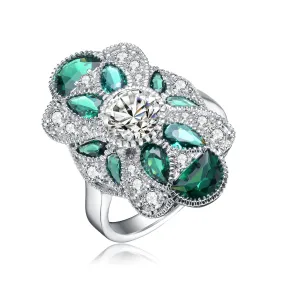 Renée Emerald Floral Cocktail Ring