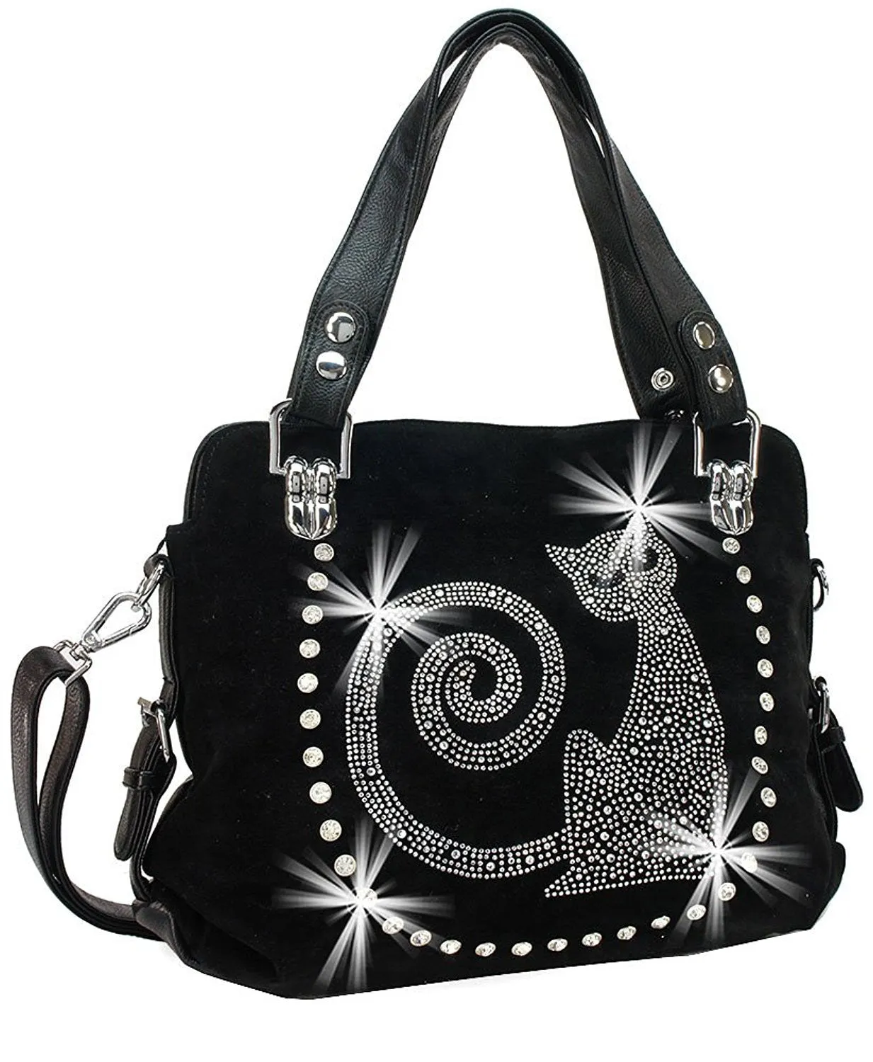 Rhinestone Bling Studded Cat Design Tote Bag Purse