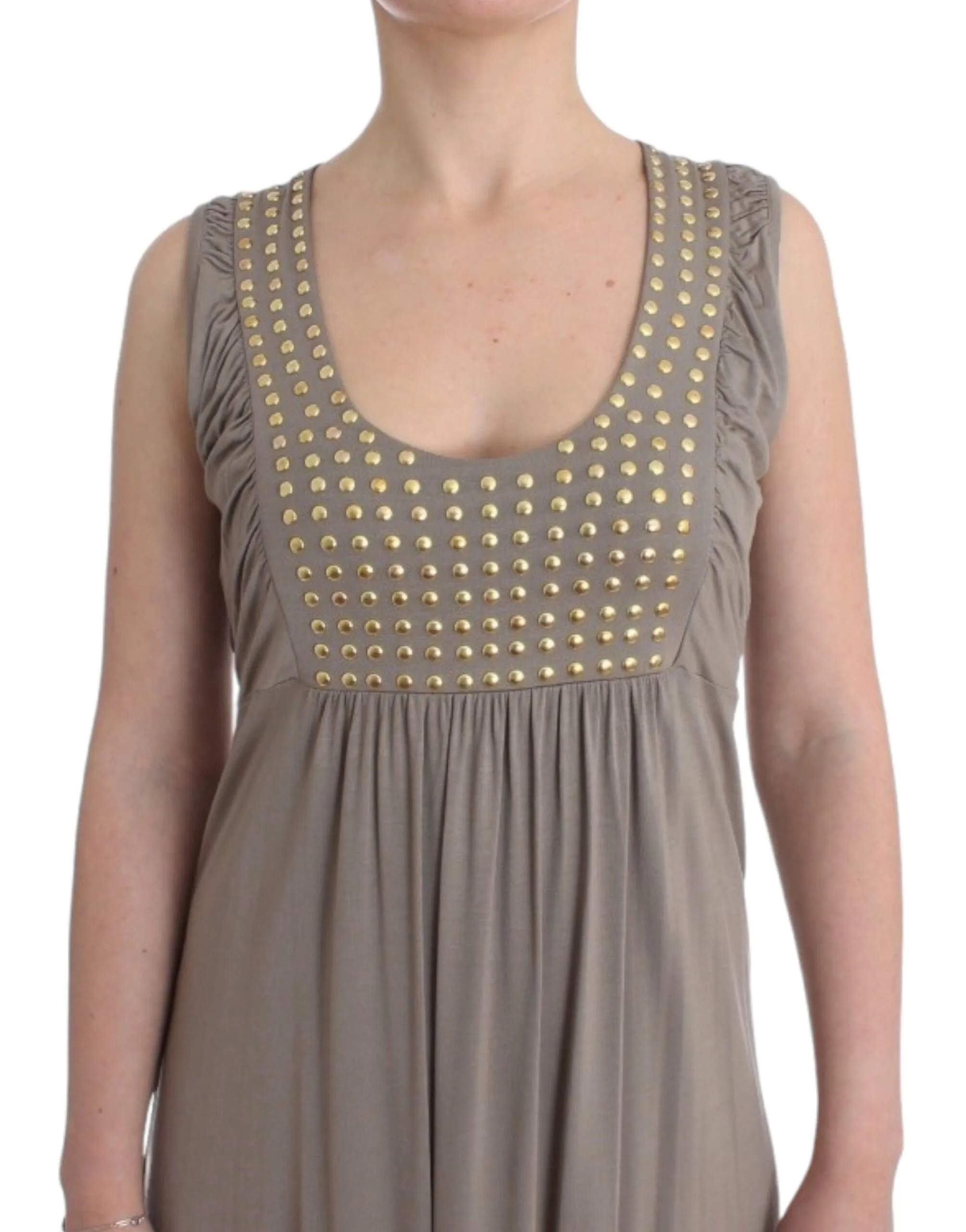 Roccobarocco Studded Sheath Knee-Length Dress in Beige