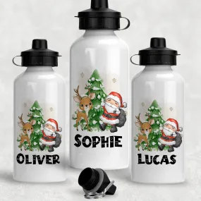 Santa & Reindeer Christmas Personalised Aluminium Water Bottle 400/600ml