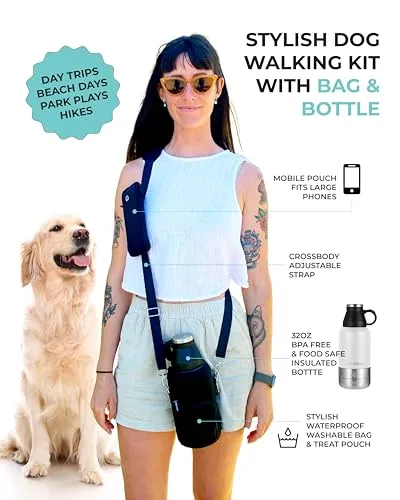 SEASSUN Dog Travel Water Bottle & Dog Walking Bag with Cell Phone Pouch