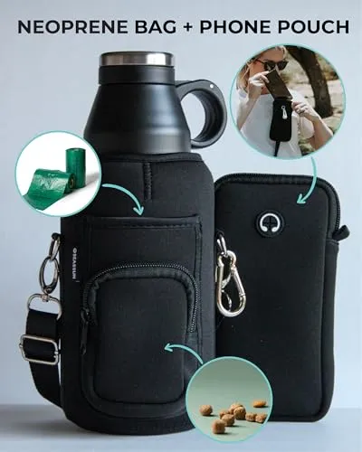 SEASSUN Dog Travel Water Bottle & Dog Walking Bag with Cell Phone Pouch