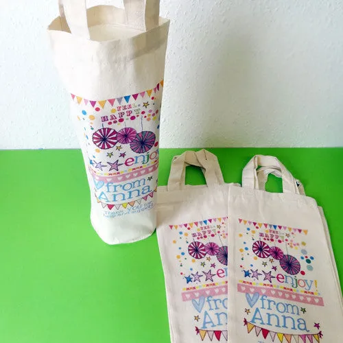 Set Of Five Personalised Bottle Bags