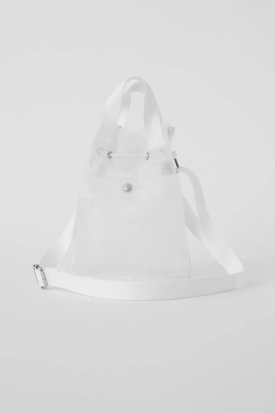 Sheer Cross Body Bucket Bag - White