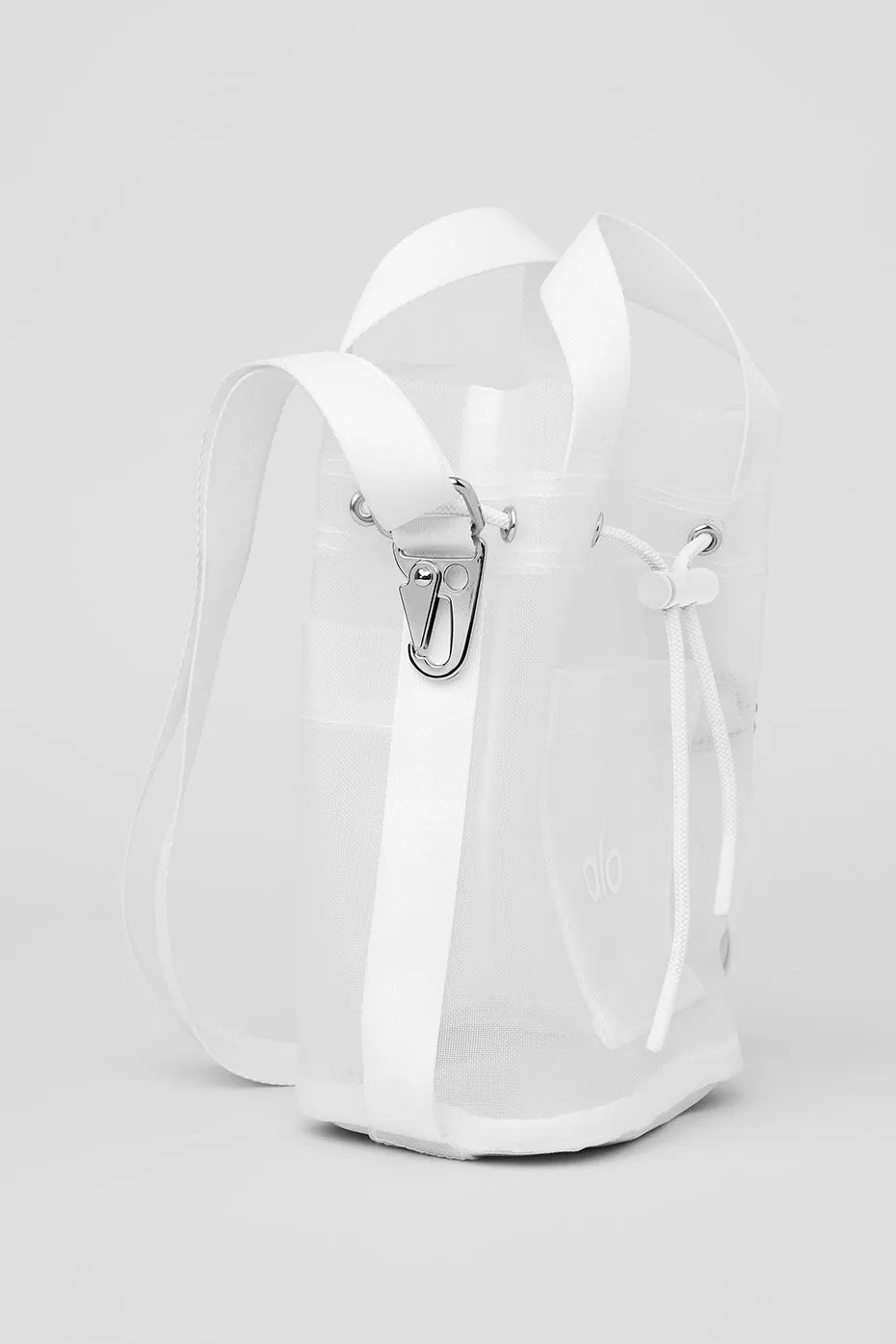 Sheer Cross Body Bucket Bag - White