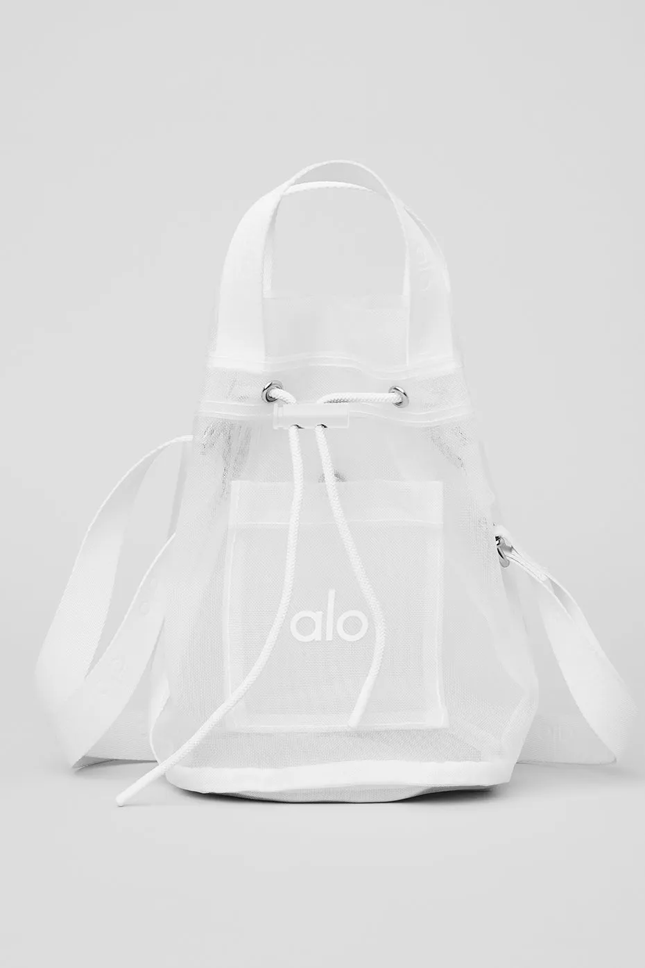 Sheer Cross Body Bucket Bag - White