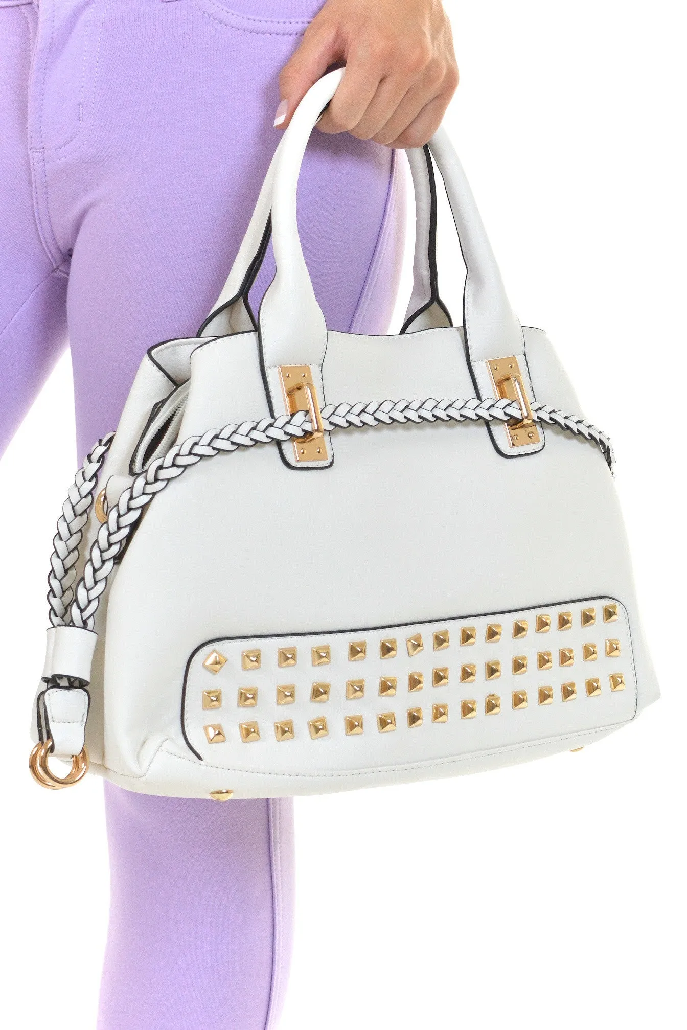 Simply Studded Handbag - White