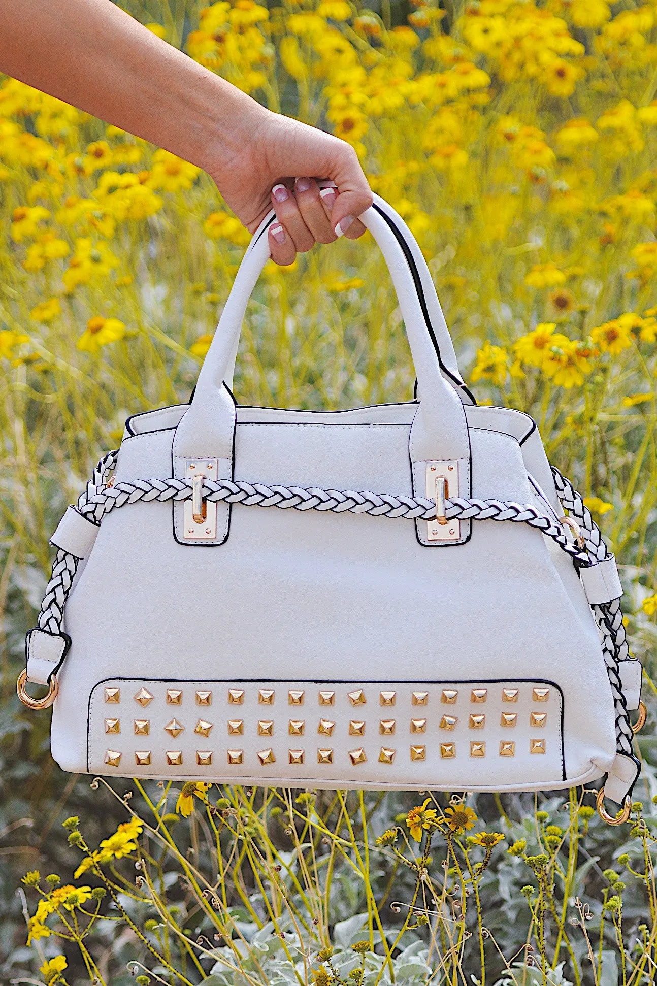 Simply Studded Handbag - White