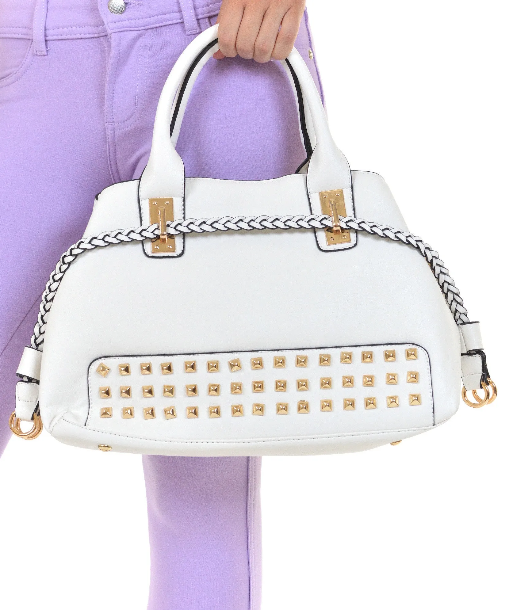 Simply Studded Handbag - White