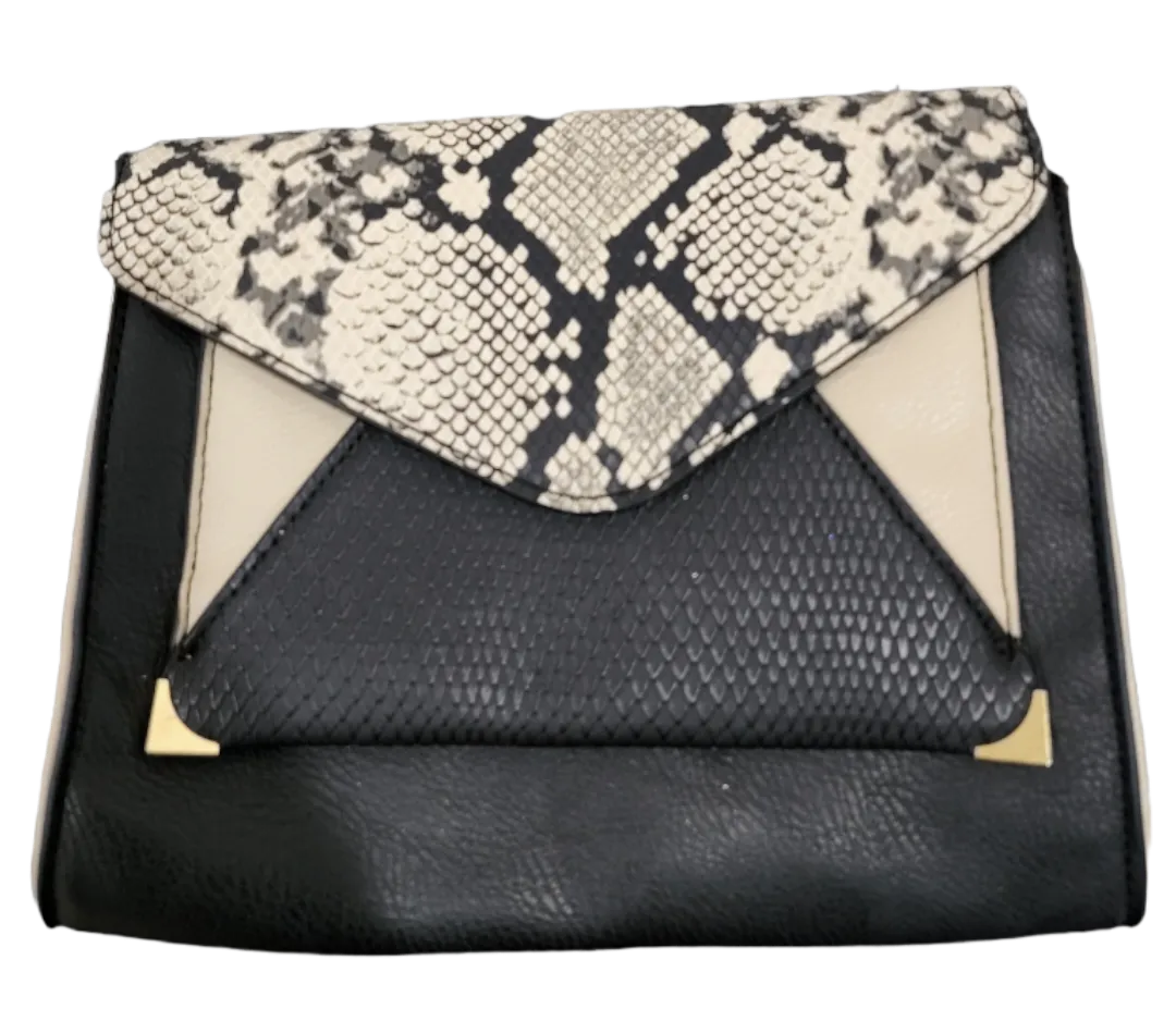 Snakeskin and black envelope purse