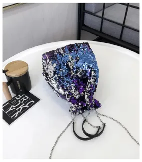 Sohiwoo Women Fashion Reversible Sequin Bucket Bag Lady Luxury Handbag Shiny Crossboy Chain Purse Evening Clutch Shoulder Bag