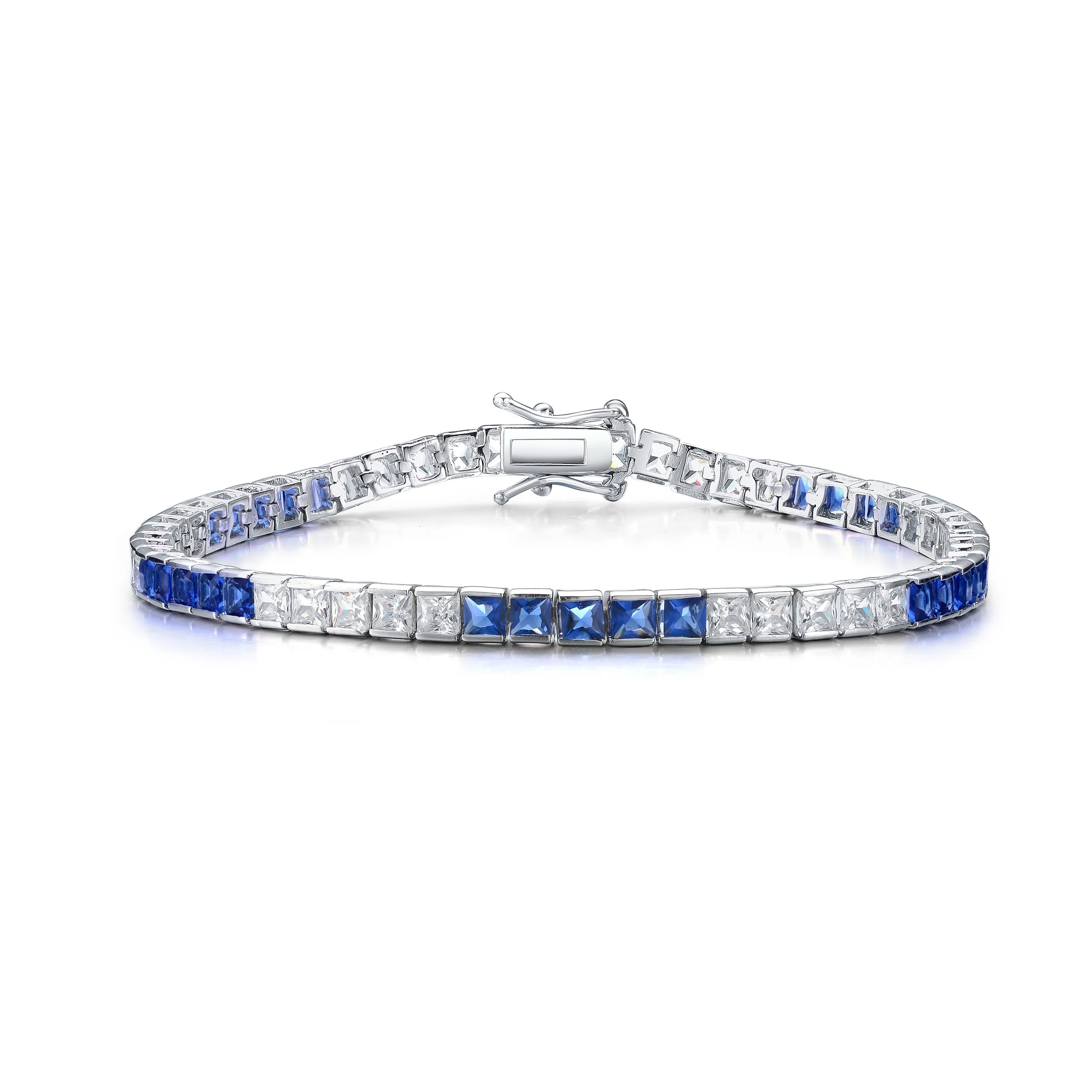 Sterling Silver Sapphire Cubic Zirconia Tennis Bracelet