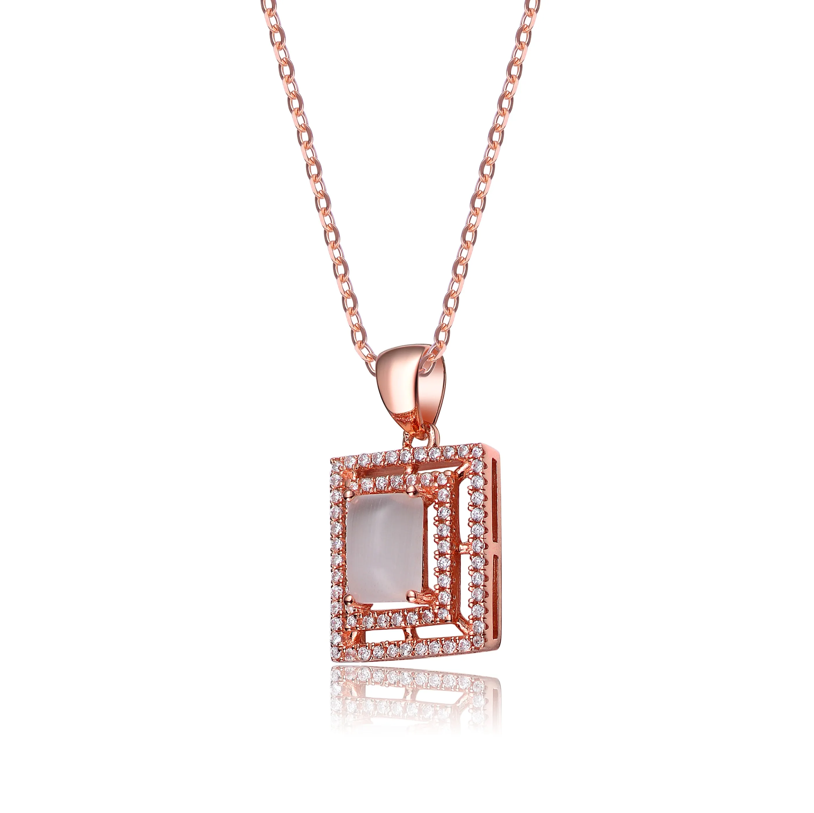 Sterling Silver White And Pink Cubic Zirconia Square Frame Pendant