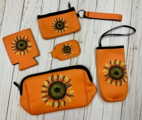 Sunflower with Leopard Print on Sunset Orange Neoprene Collection