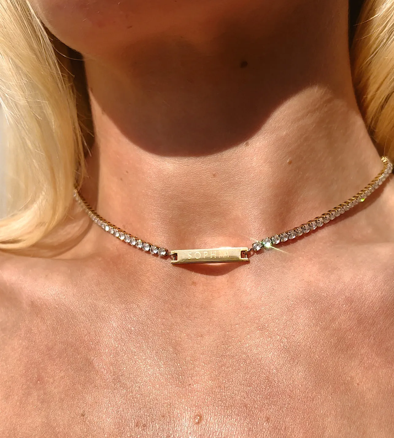 The Engraved Tennis Necklace & The Engraved Tennis Bracelet Matching Set Gold