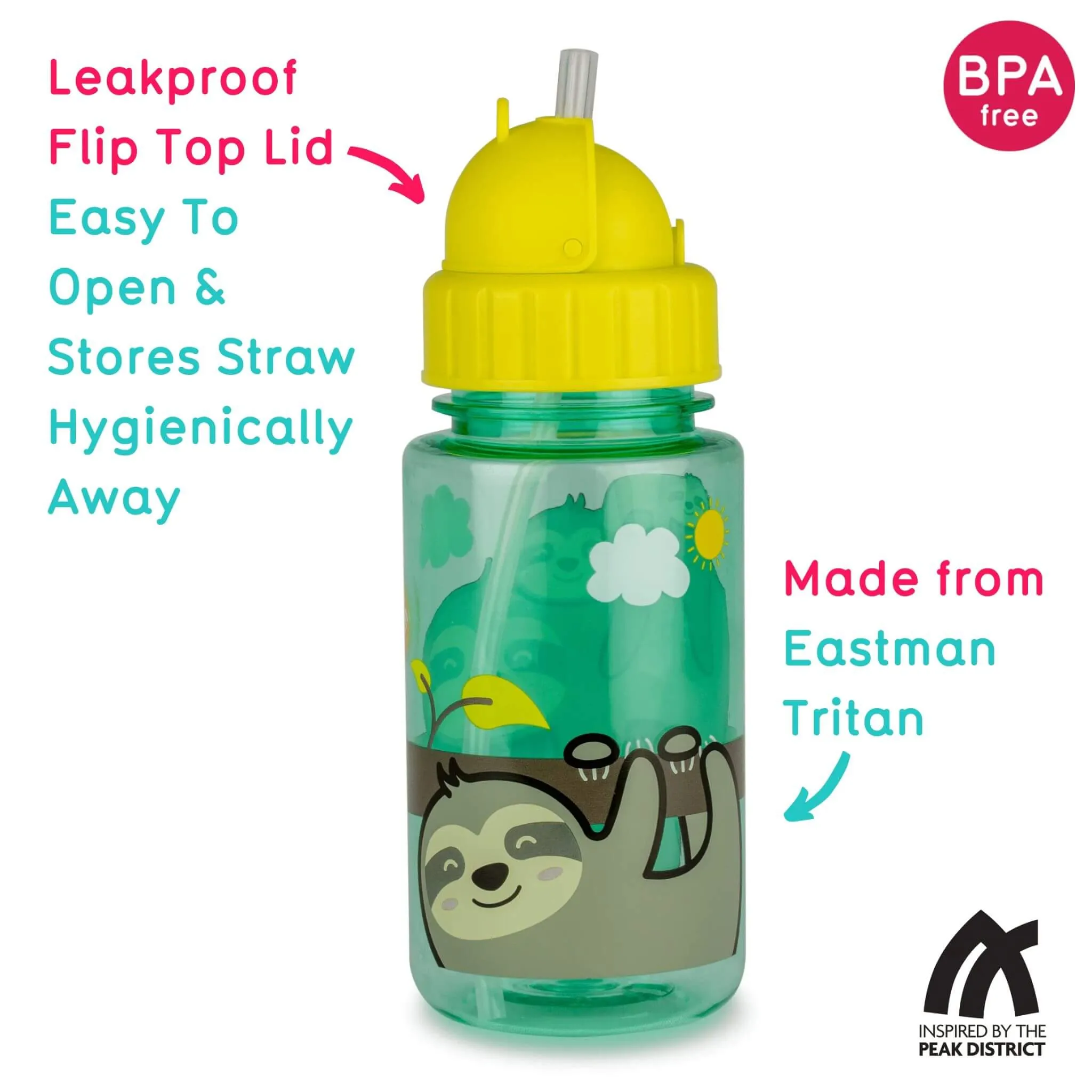 TUM TUM Flip Top Water Bottle with Straw (Stanley Sloth)