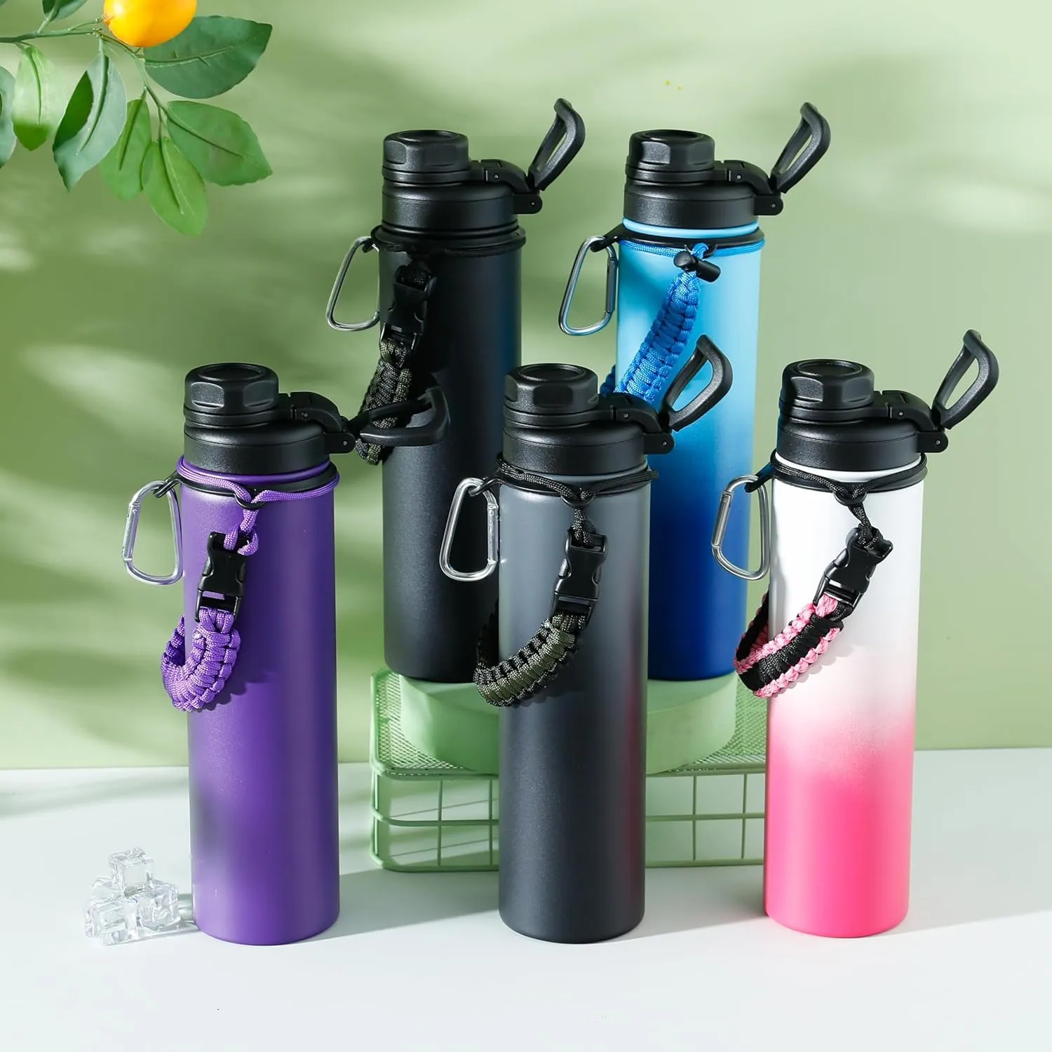 Urbane Home Water Bottle | Steel Water Bottle for Daily Use | Vacuum Insulated Flask Water Bottle with Rope | Hot & Cold Water Bottle | 720 ML | LX-230605 | Pink & White