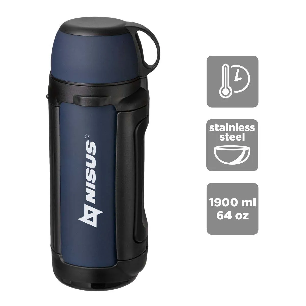 Vacuum Insulated Thermo Bottle | Stainless Steel | Beer, Coffee or Tea | Built-in Cup Cover | 64 oz