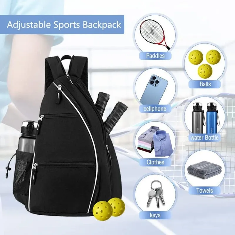 Waterproof Pickleball Backpack Adjustable Sling Bag Tennis Racket Bag