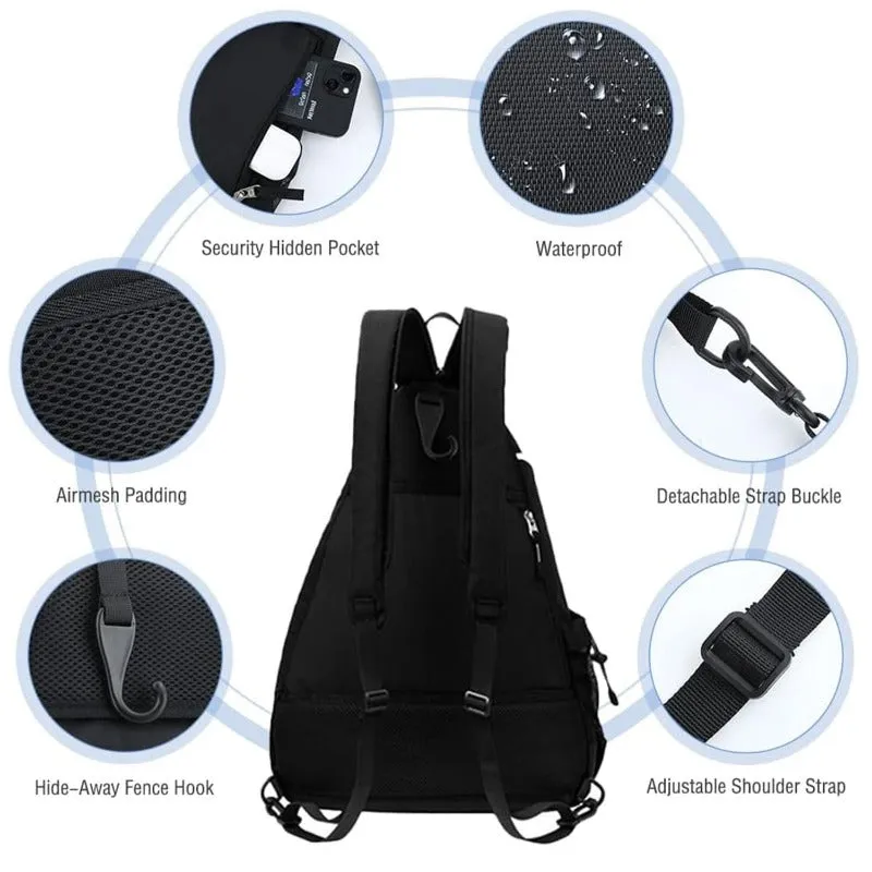 Waterproof Pickleball Backpack Adjustable Sling Bag Tennis Racket Bag