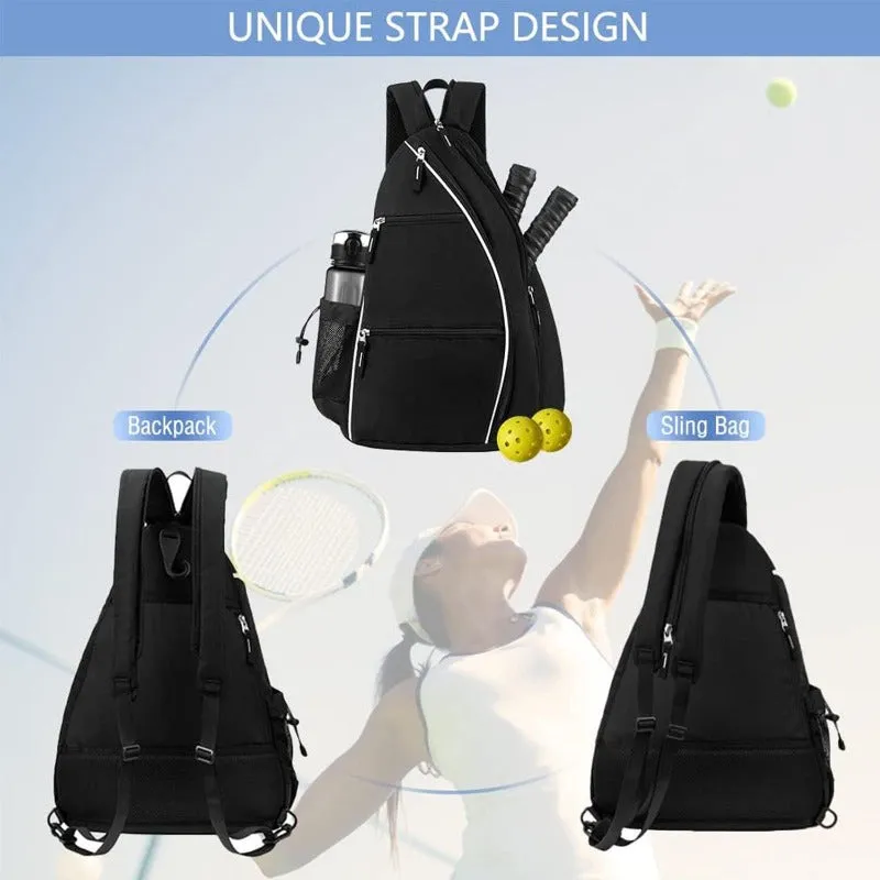 Waterproof Pickleball Backpack Adjustable Sling Bag Tennis Racket Bag