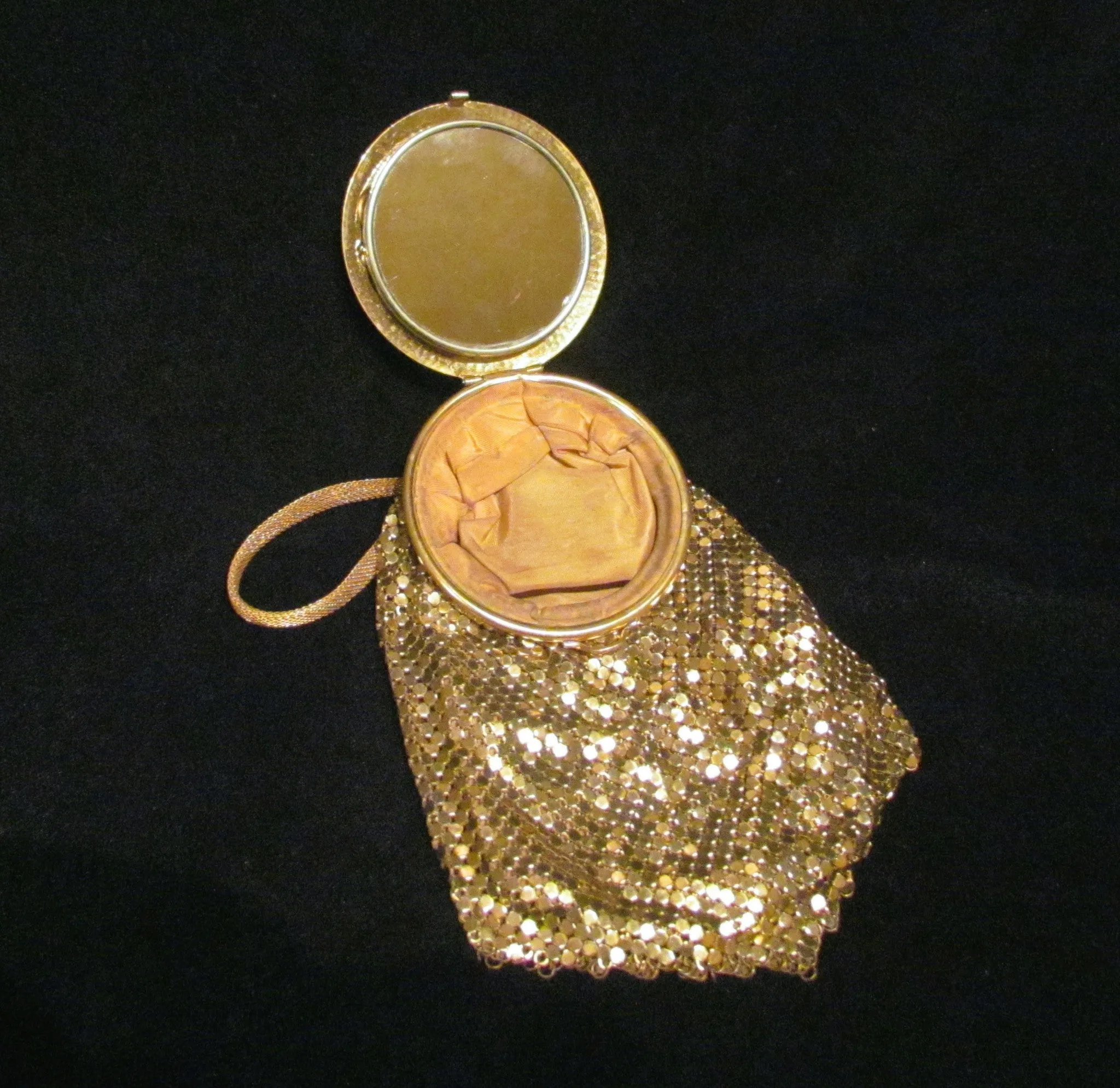 Whiting Davis Mesh Compact Purse 1930s Gold Mesh Mirror Handbag