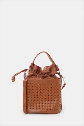 Women Brown Embellished Bucket Bag