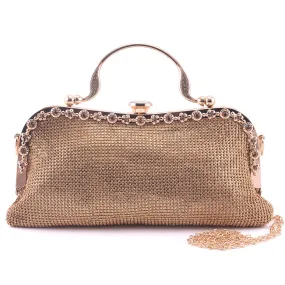 Women "ARBELLA" Studded Top Clasp Rhinestone Top Edge Top Handle Shimmer Clutch