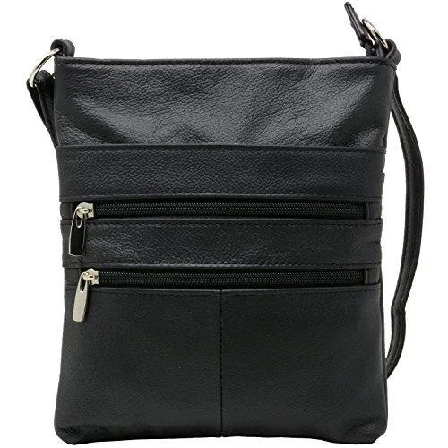 Women's Leather Mini Body Purse - Five Compartments, Adjustable Strap